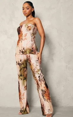 Nude Floral Plisse Longline Bandeau Top