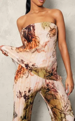 Nude Floral Plisse Longline Bandeau Top