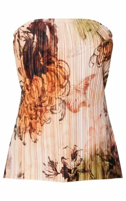 Nude Floral Plisse Longline Bandeau Top