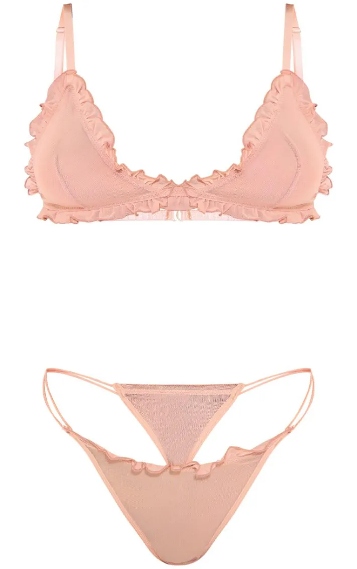 Nude Mesh Frill Lingerie Set