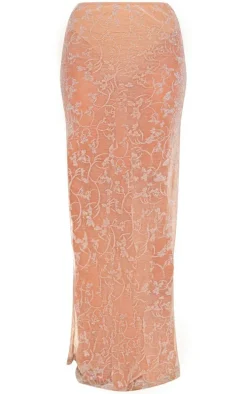 Nude Metallic Textured Mesh Low Rise Maxi Skirt