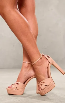 Nude Patent Cut Out Strap Double Platform High Heeled Sandals