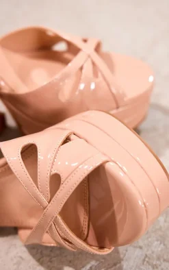 Nude Patent Cut Out Strap Double Platform High Heeled Sandals