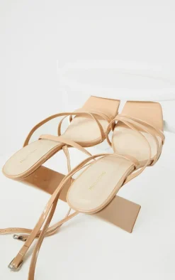 Nude Patent PU Square Toe Strappy High Block Heeled Sandals