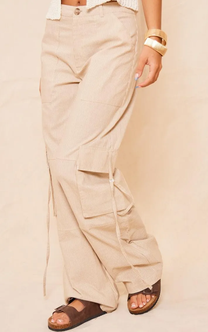 Nude Pinstripe Linen Cargo Pants