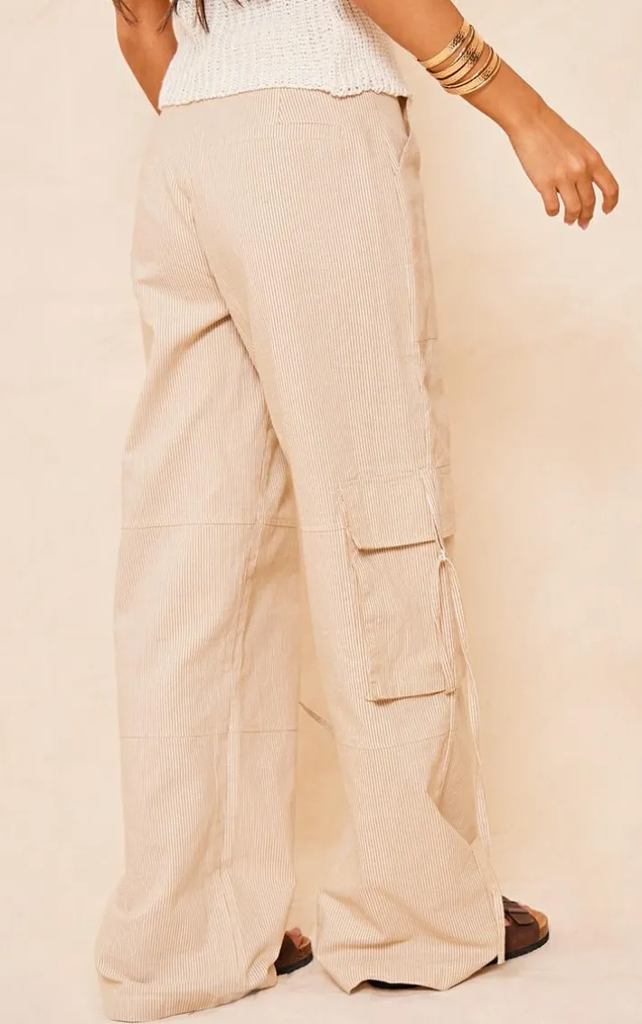 Nude Pinstripe Linen Cargo Pants