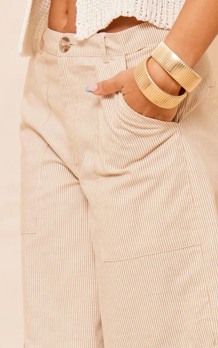 Nude Pinstripe Linen Cargo Pants