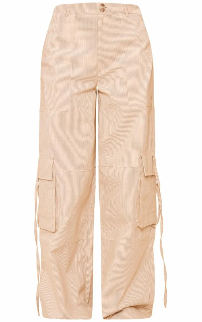 Nude Pinstripe Linen Cargo Pants