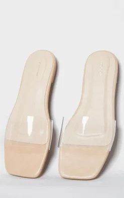 Nude Pu Clear Strap Mule Sandals