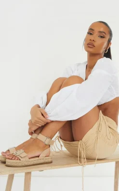 Nude PU Croc Buckle Detail Espadrille Sandals