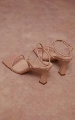 Nude PU Flare Low Heel Extreme Square Toe Sandals