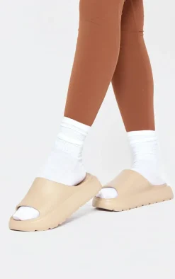 Nude Round Toe Chunky Sole Slider Sandals