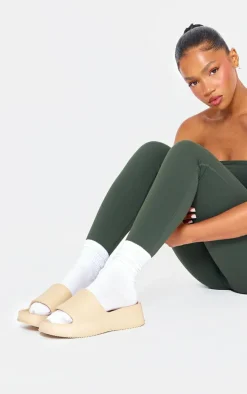 Nude Round Toe Rubber Sole Platform Slides