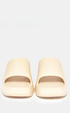 Nude Round Toe Rubber Sole Platform Slides