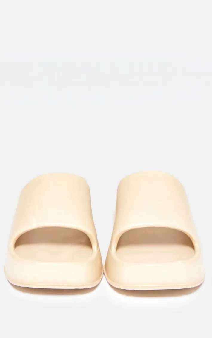 Nude Round Toe Rubber Sole Platform Slides