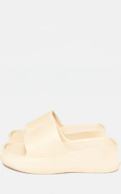 Nude Round Toe Rubber Sole Platform Slides
