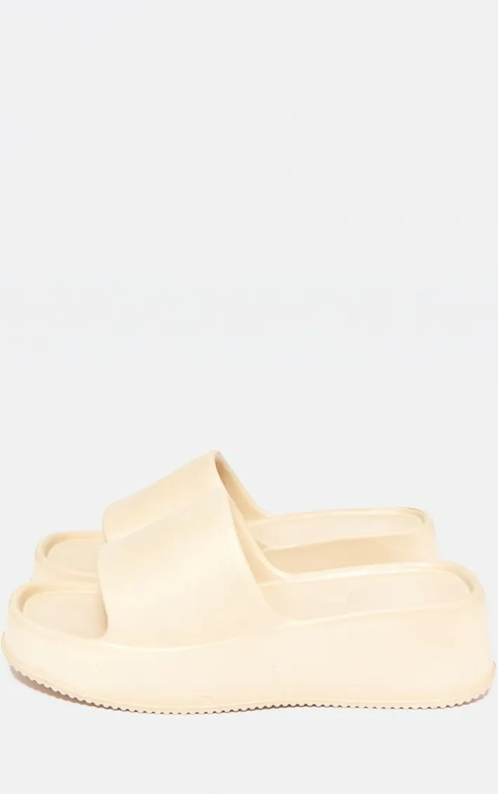 Nude Round Toe Rubber Sole Platform Slides