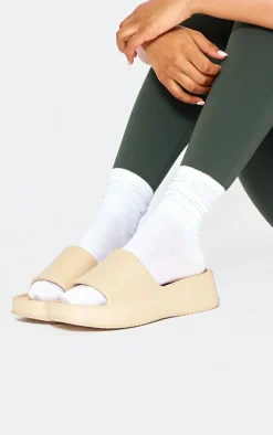 Nude Round Toe Rubber Sole Platform Slides