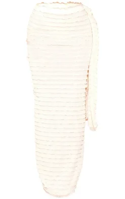 Nude Ruffle Textured Draped Detail Maxi Skirt