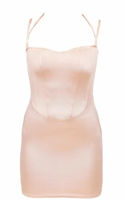 Nude Satin Corset Detail Mini Dress