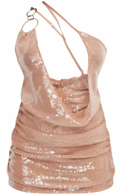 Nude Sequin Cowl Neck Ring Detail Skort Romper