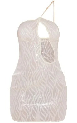 Nude Sequin One Strap Cut Out Chest Bodycon Dress