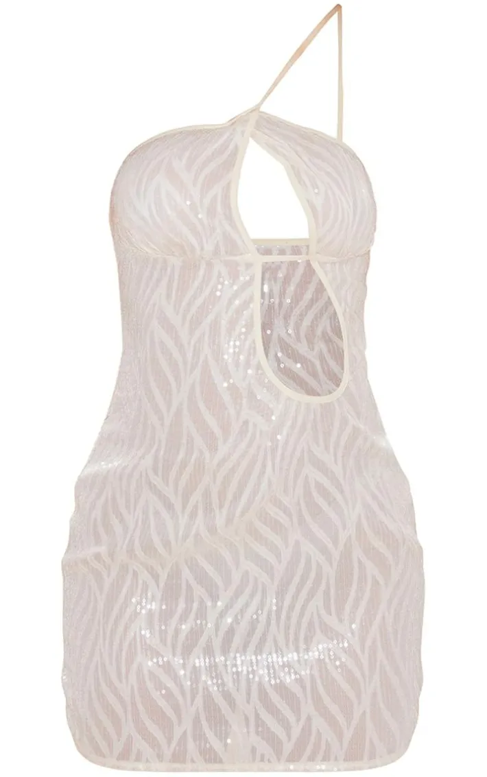 Nude Sequin One Strap Cut Out Chest Bodycon Dress