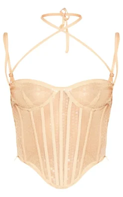 Nude Sequin Sheer Boned Corset