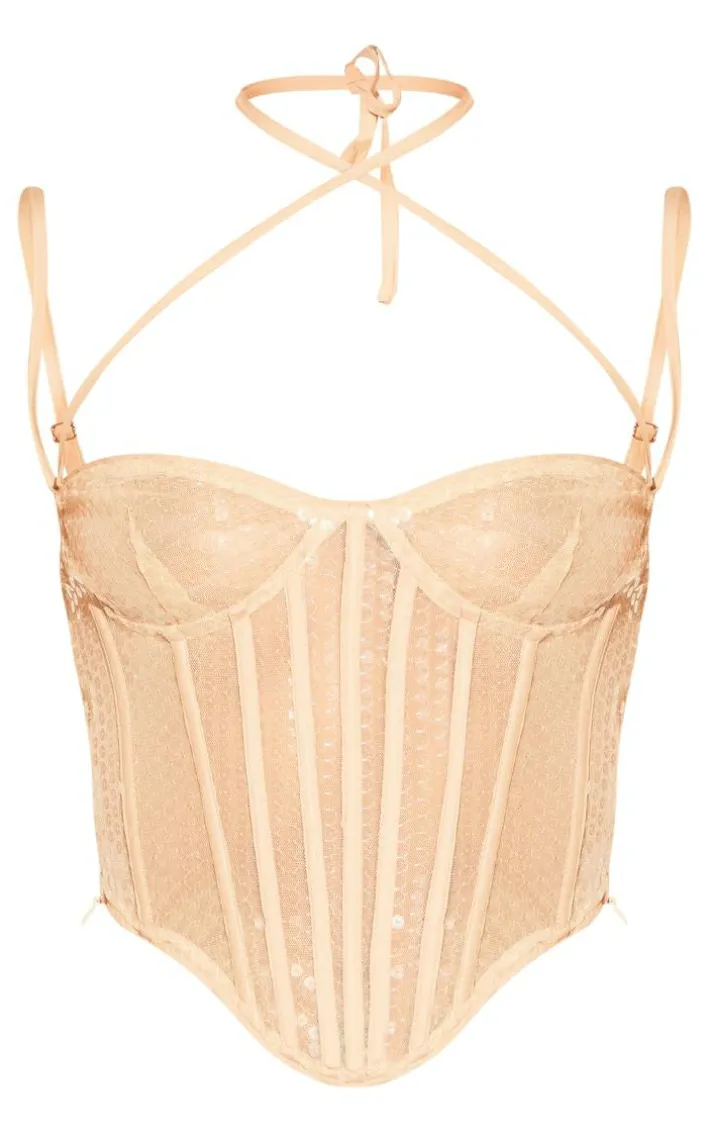 Nude Sequin Sheer Boned Corset