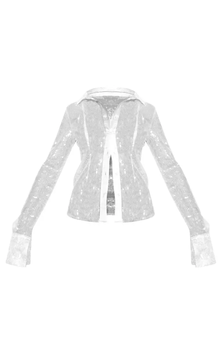 Nude Sheer Sequin Fitted Shirt