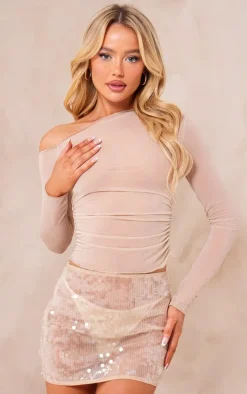 Nude Sheer Sequin Mini Skirt