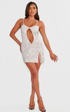 Nude Snake Print Cut Out Mini Dress