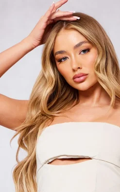 Nude Stretch Woven Twist Front Crop Top