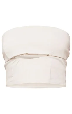 Nude Stretch Woven Twist Front Crop Top