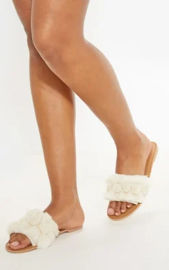 Nude Tassel Pom Pom Mule Sandal