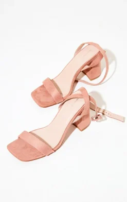 Nude Thick Strap Block Heeled Sandals
