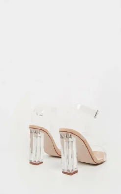 Nude Wide Fit Clear Block Heel Sandal
