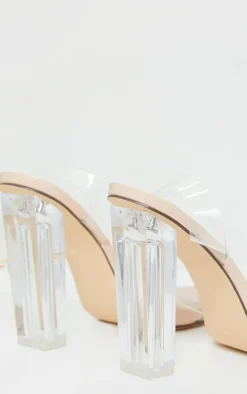 Nude Wide Fit Clear High Block Heel Strappy Heel Sandals