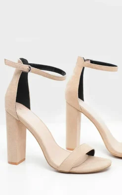 Nude Wide Fit Faux Suede Round Toe Block Heeled Sandals