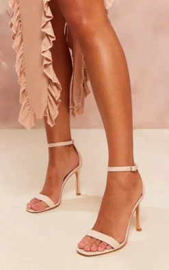 Nude Wide Fit PU Classic Square Toe Barely There High Heeled Sandals