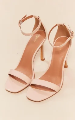 Nude Wide Fit PU Classic Square Toe Barely There High Heeled Sandals