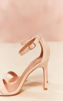 Nude Wide Fit PU Classic Square Toe Barely There High Heeled Sandals