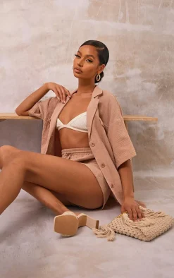 Nude Woven Pocket Detail Short Sleeve Oversized Shirt