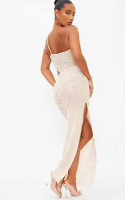 Nude Zebra Flocked One Shoulder Cut Out Midaxi Dress