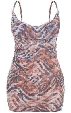 Nude Zebra Print Cowl Neck Shift Dress