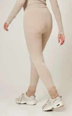 Oatmeal Acid Wash Seamless Rib High Waist Gym Leggings