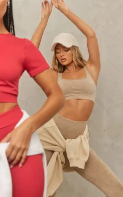 Oatmeal Acid Wash Seamless Cropped Sports Bra