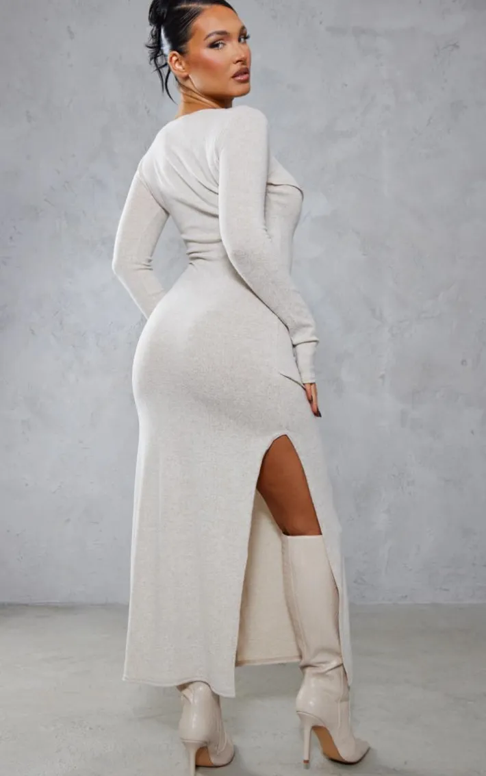 Oatmeal Binding Detail Midaxi Dress