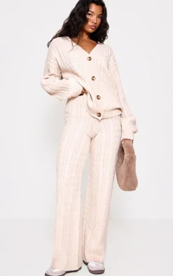 Oatmeal Cable Knit Drawstring Waist Pants