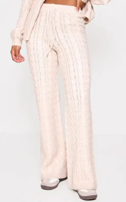 Oatmeal Cable Knit Drawstring Waist Pants
